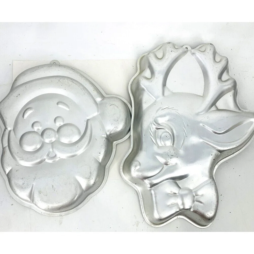 Lot of 2- Vintage Wilton Christmas Cake Molds Santa & Rudolph 1987-1988